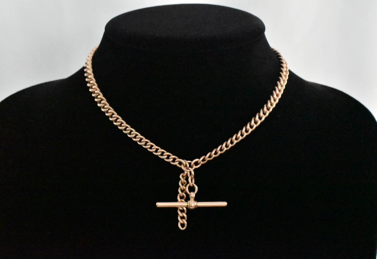 Antique 9ct Gold Graduated Curb Link Double Albert Watch Chain