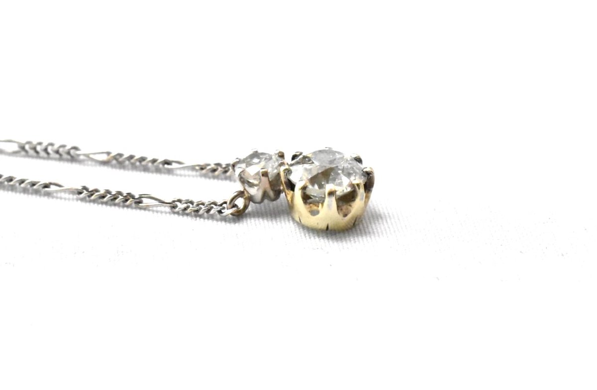 A Vintage 9ct Gold 1.30 Carat Diamond 2 Stone Drop Pendant & Chain Hallmarked-photo-3
