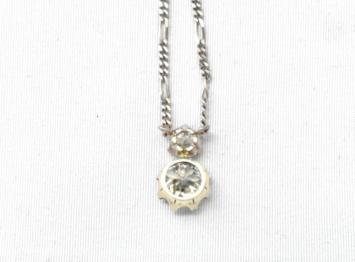 A Vintage 9ct Gold 1.30 Carat Diamond 2 Stone Drop Pendant & Chain Hallmarked-photo-4