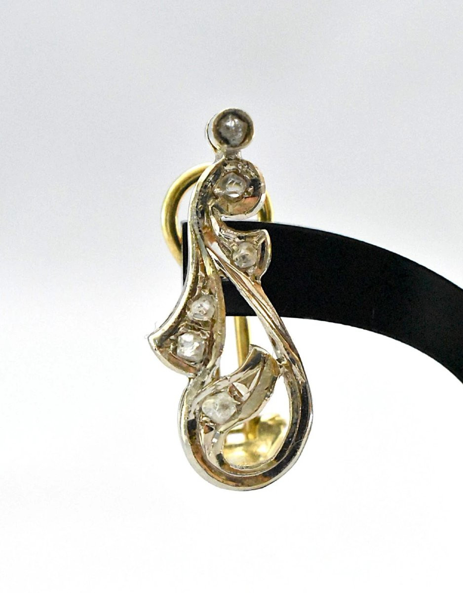 Paire de boucles d'oreilles à tige en or blanc et jaune 14 carats et diamants, style français d-photo-2