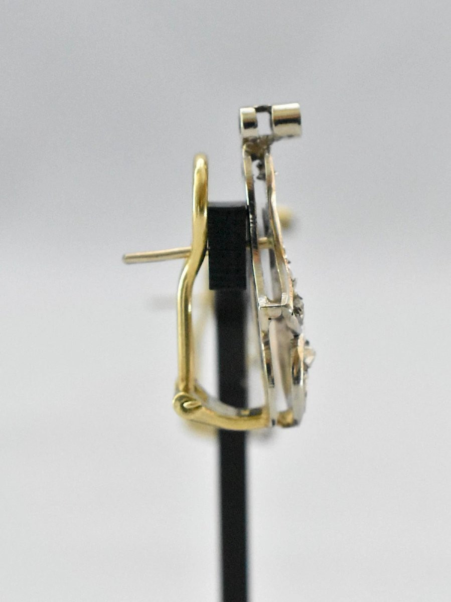 Paire de boucles d'oreilles à tige en or blanc et jaune 14 carats et diamants, style français d-photo-3