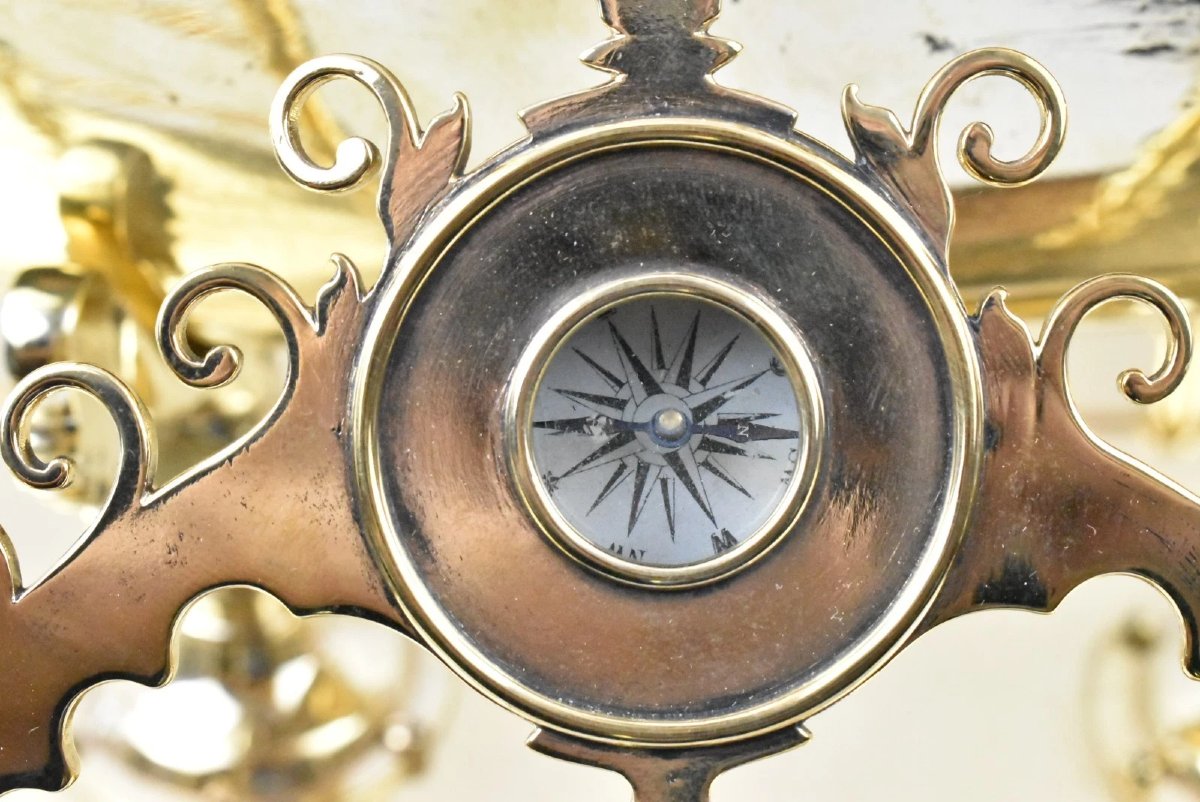 19th Century Large High Quality Antique Brass Model Ship With A Central Compass-photo-6