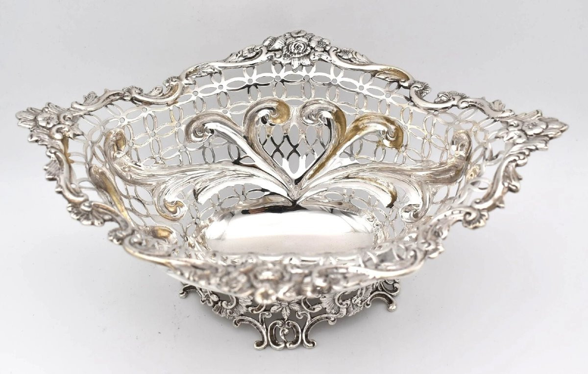 Paire de paniers ovales percés en argent massif de style victorien, William Comyns, Londres, 18-photo-1