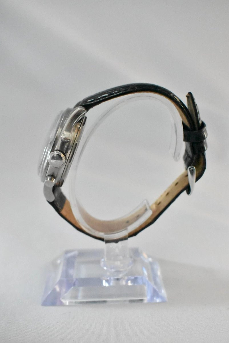 Montre-bracelet chronographe à triple calendrier vintage des années 1940, Valjoux 72, acier, 35-photo-2