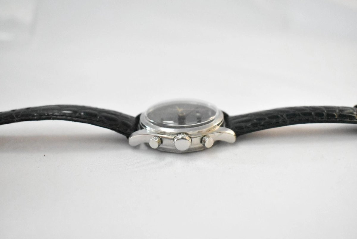 Montre-bracelet chronographe à triple calendrier vintage des années 1940, Valjoux 72, acier, 35-photo-4