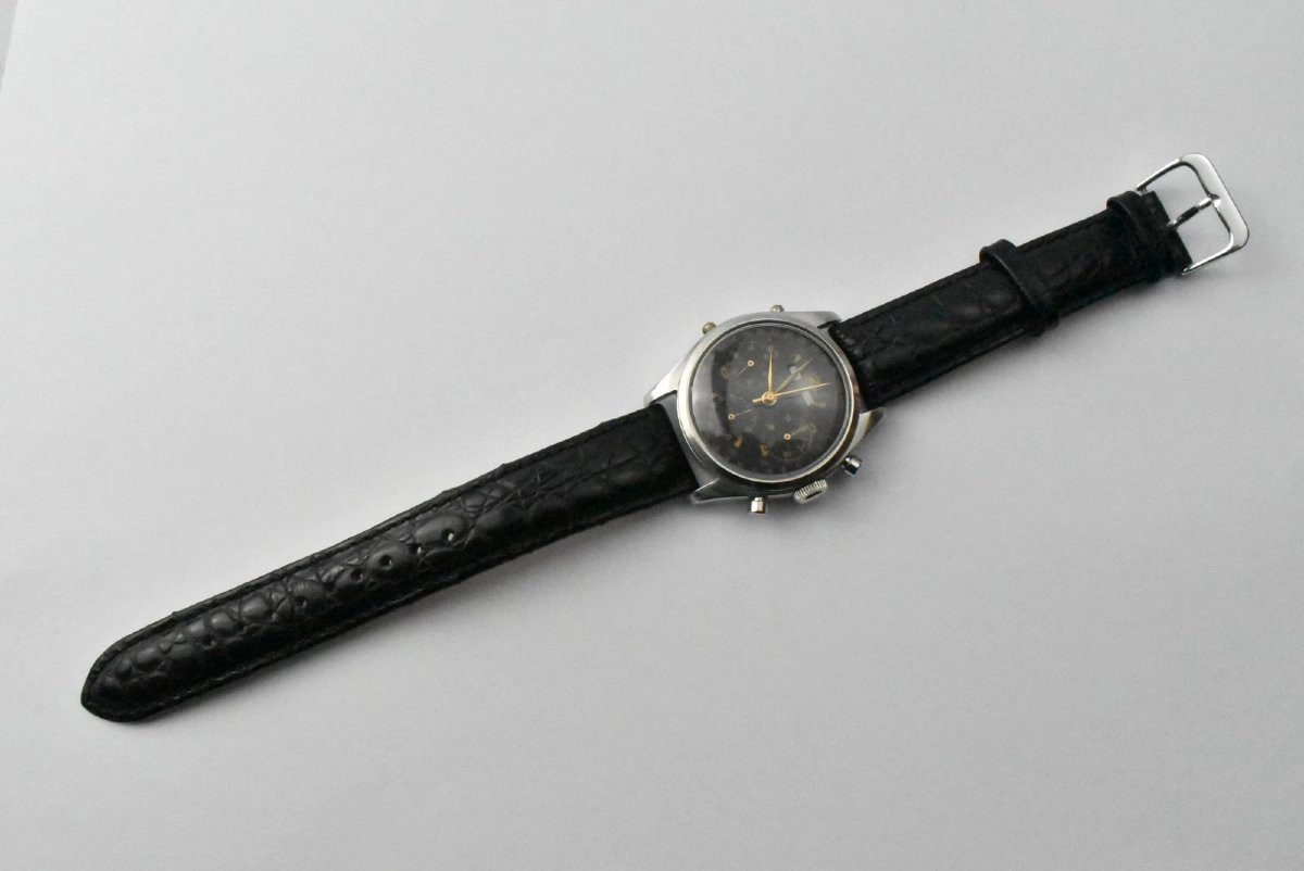 Montre-bracelet chronographe à triple calendrier vintage des années 1940, Valjoux 72, acier, 35-photo-7