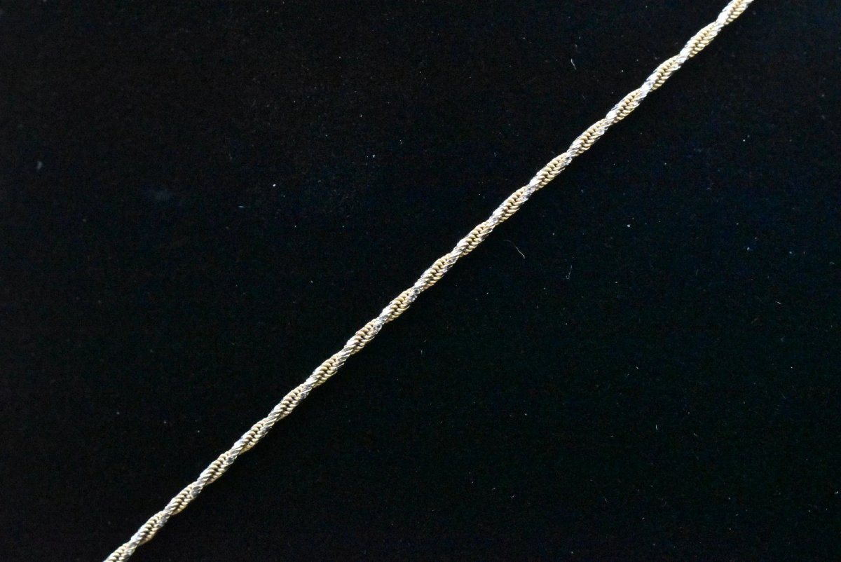 Pendentif en or 18 carats et diamants avec chaîne bicolore en or 14 carats, années 1960-photo-2