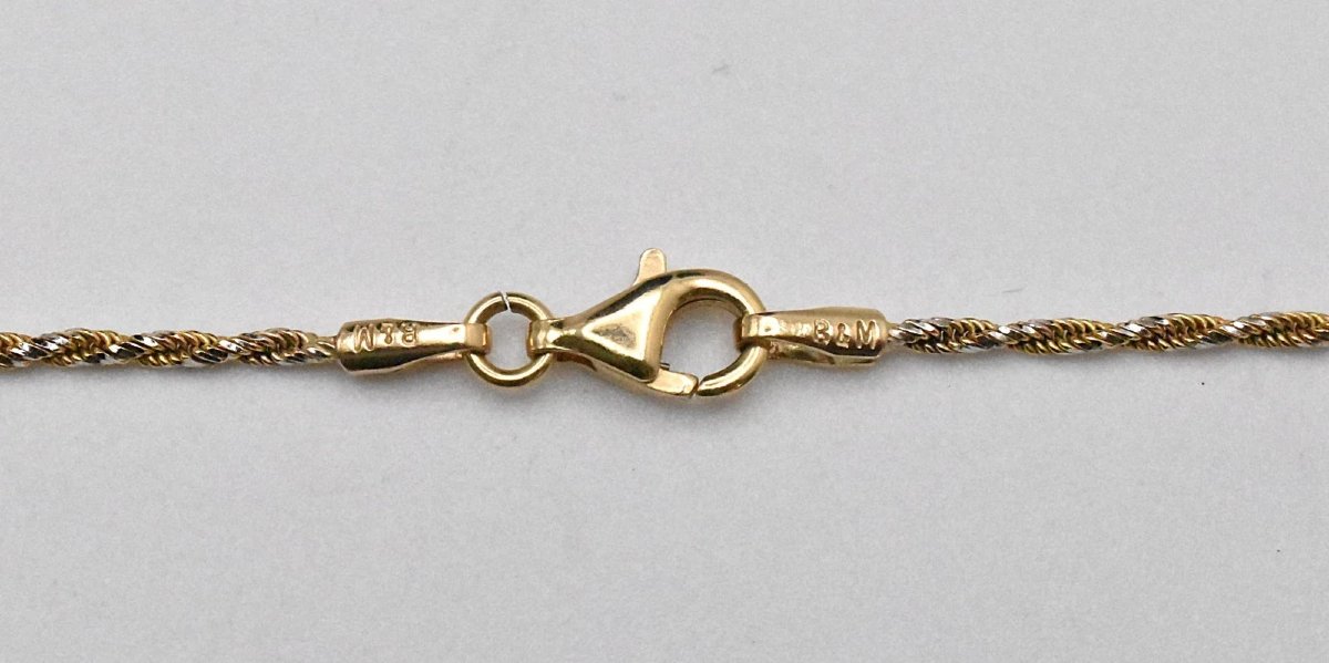 Pendentif en or 18 carats et diamants avec chaîne bicolore en or 14 carats, années 1960-photo-3