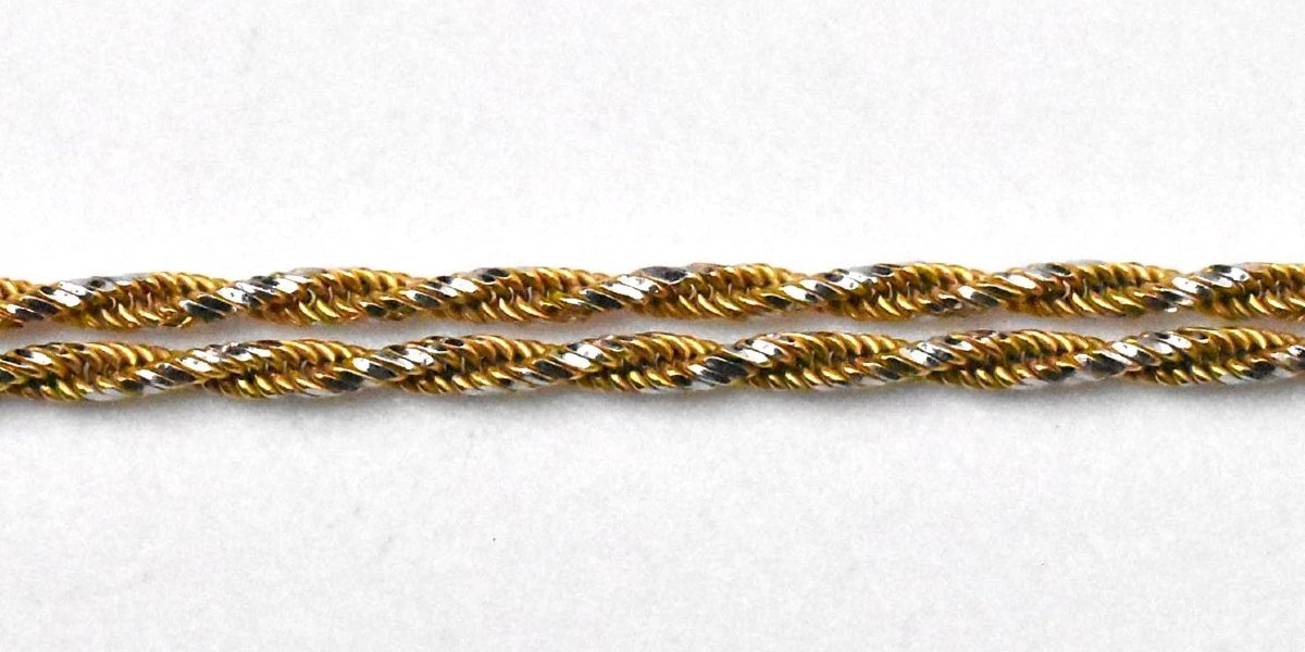 Pendentif en or 18 carats et diamants avec chaîne bicolore en or 14 carats, années 1960-photo-4