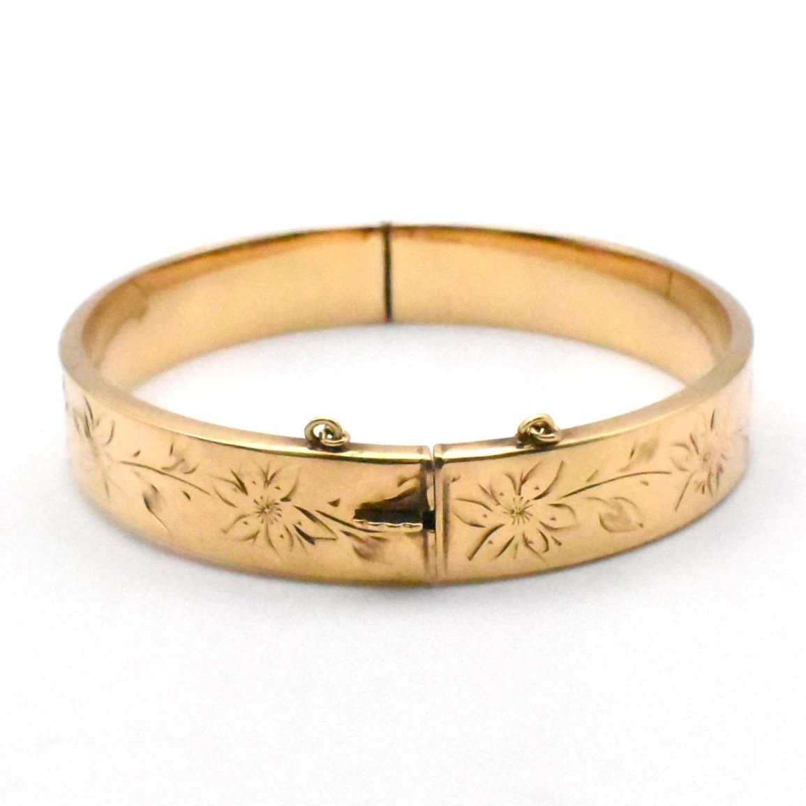 Bracelet jonc vintage en or jaune 9 carats, gravé de motifs floraux, à charnière, 11,9 grammes-photo-4