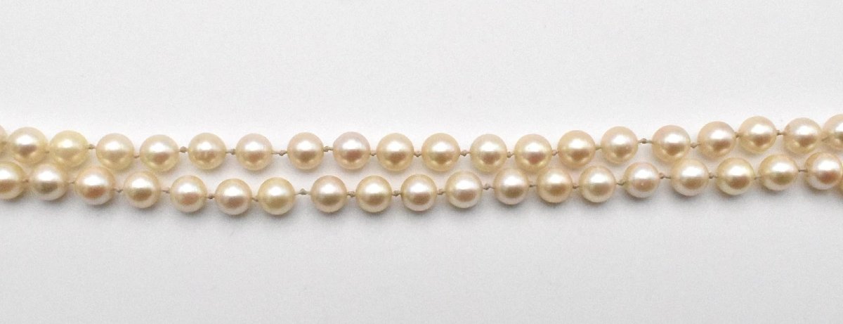 Collier de perles style milieu du siècle, 40 cm, 6 perles fines et fermoir rubis-photo-3