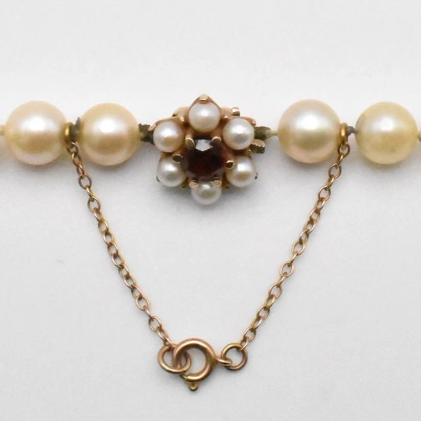 Collier de perles style milieu du siècle, 40 cm, 6 perles fines et fermoir rubis-photo-4