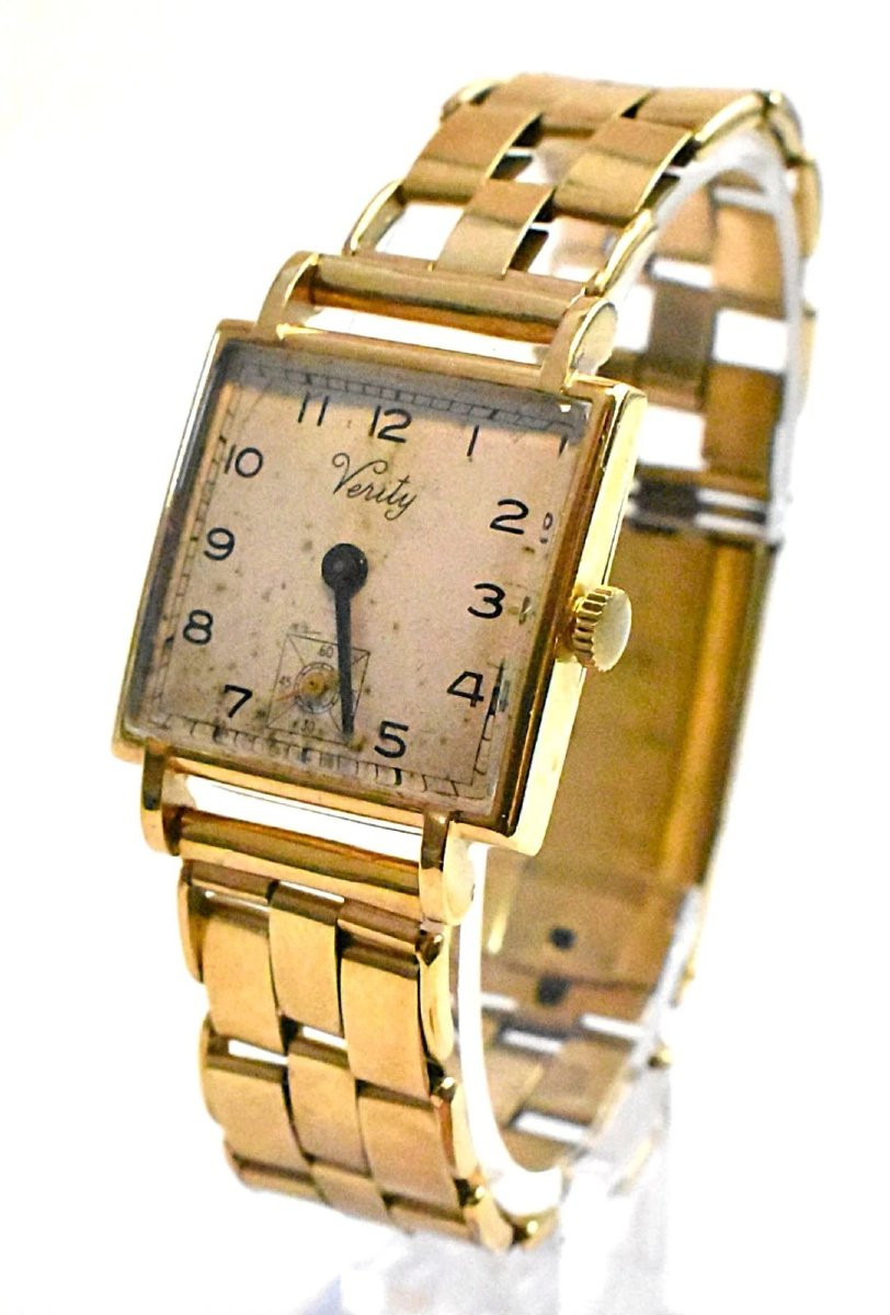 Montre-bracelet vintage pour homme H.G & S Verity, cadran carré plaqué or, bracelet inclus-photo-3