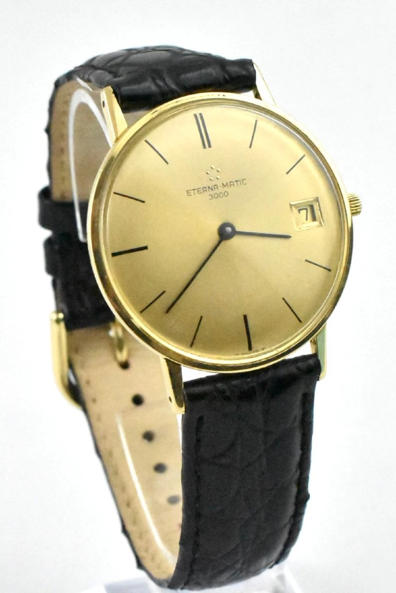 A Vintage Eterna-matic 3000 Automatic Super Thin 9ct Gold Men’s Wristwatch 1960s-photo-2