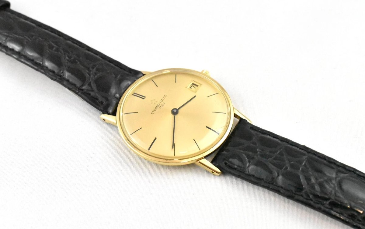 A Vintage Eterna-matic 3000 Automatic Super Thin 9ct Gold Men’s Wristwatch 1960s-photo-3