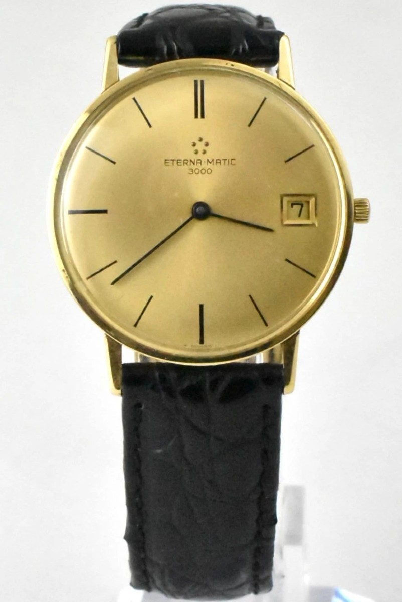 A Vintage Eterna-matic 3000 Automatic Super Thin 9ct Gold Men’s Wristwatch 1960s