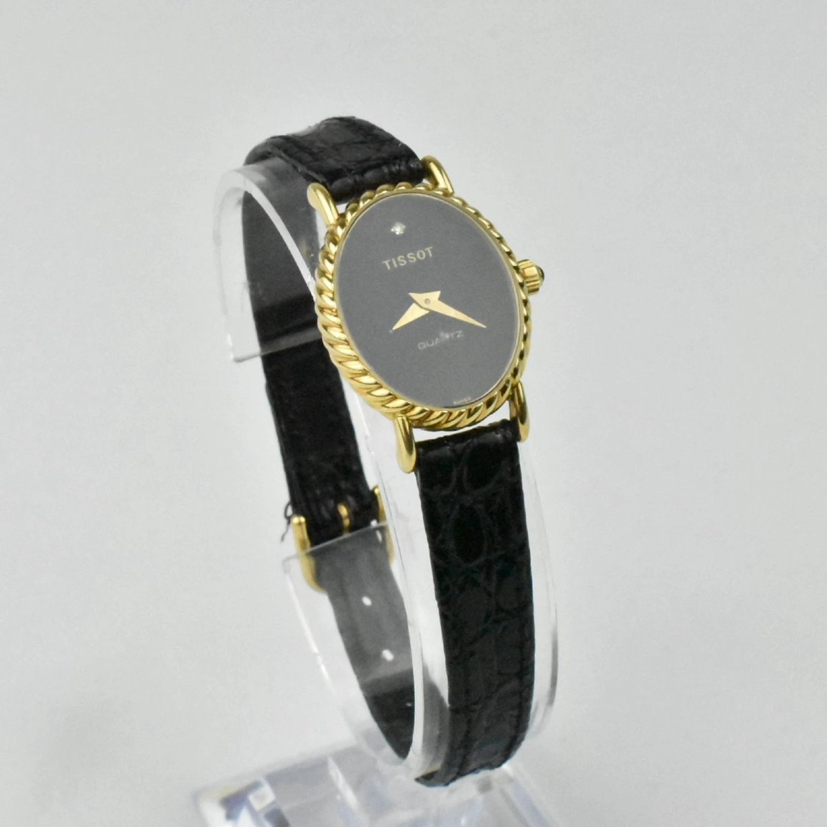 Montre-bracelet Tissot Quartz pour femme, vintage, en or 18 carats, onyx noir et diamants-photo-3