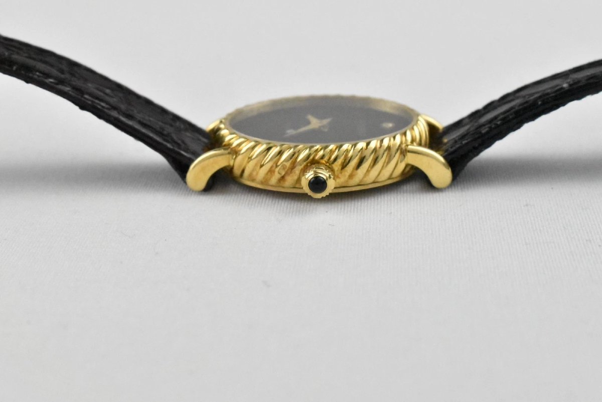 Montre-bracelet Tissot Quartz pour femme, vintage, en or 18 carats, onyx noir et diamants-photo-4