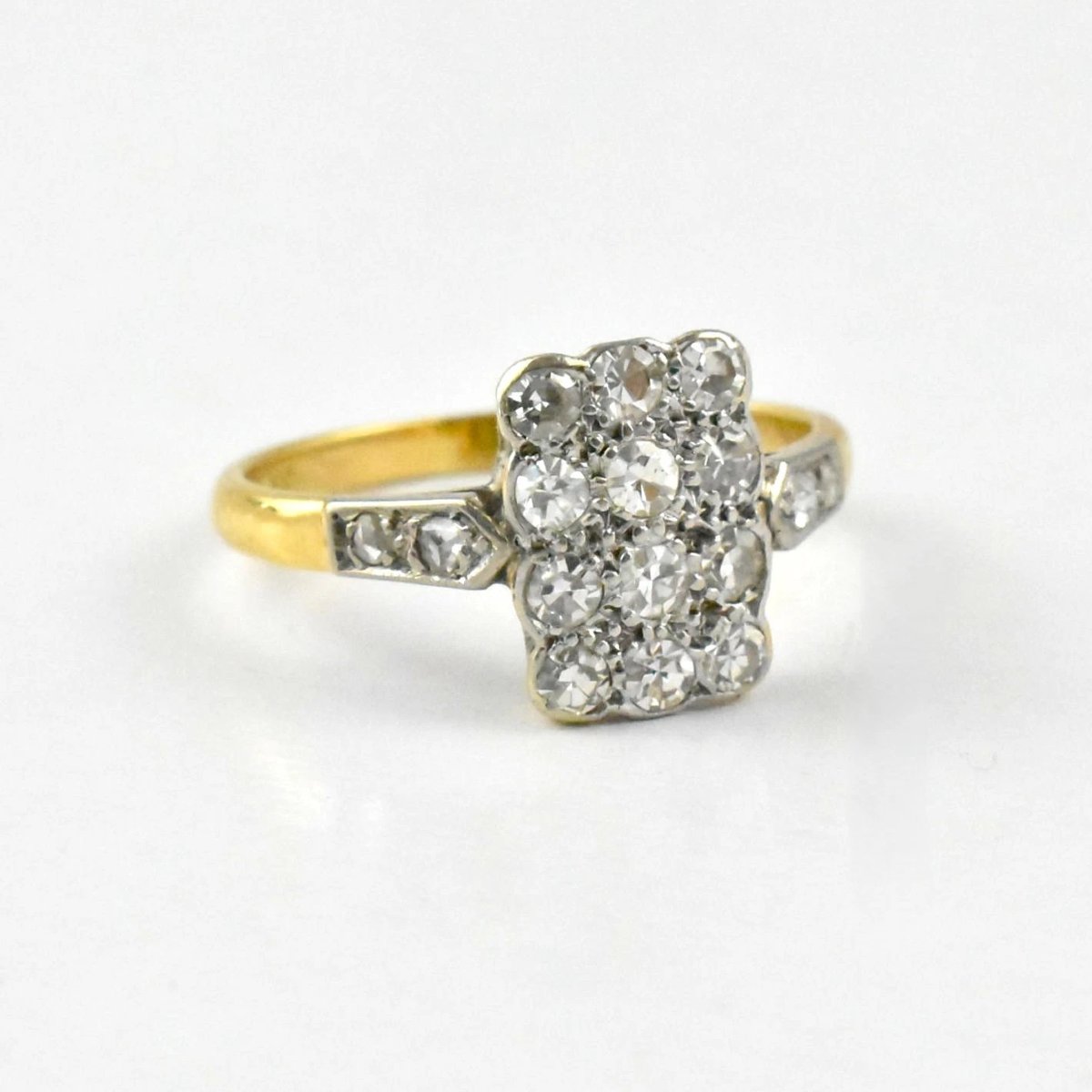 Bague ancienne de style édouardien sertie de diamants rectangulaires en or 18 carats et platine-photo-2