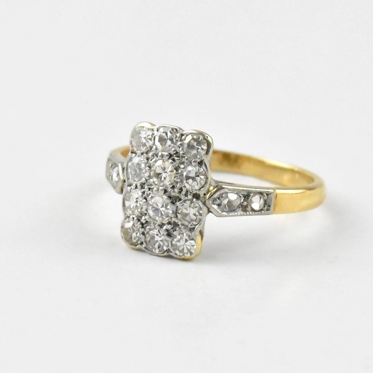 Bague ancienne de style édouardien sertie de diamants rectangulaires en or 18 carats et platine-photo-3