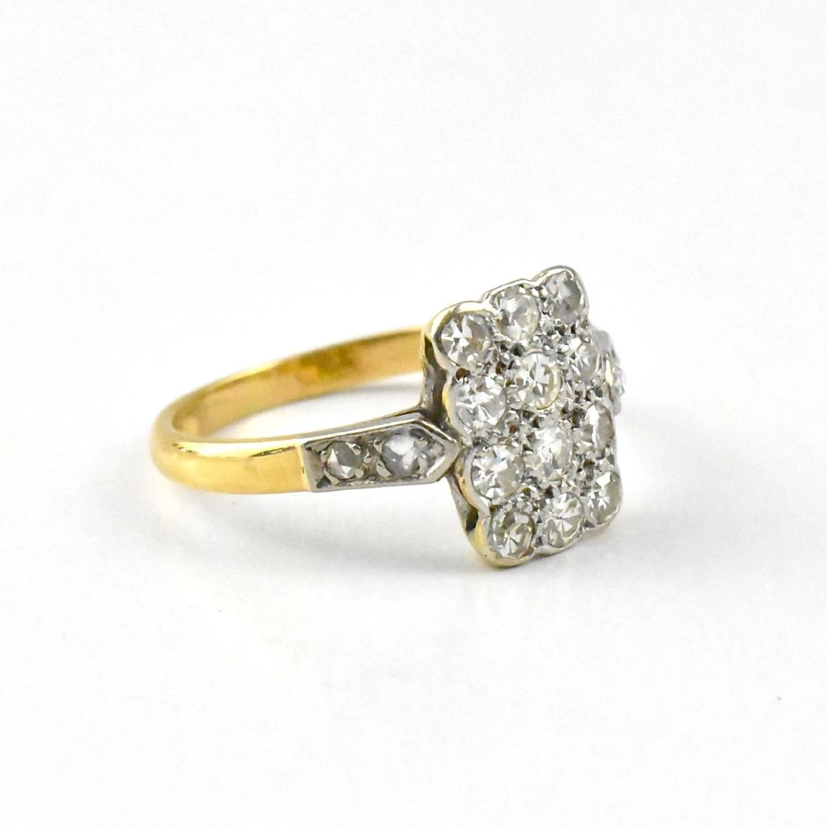 Bague ancienne de style édouardien sertie de diamants rectangulaires en or 18 carats et platine-photo-4
