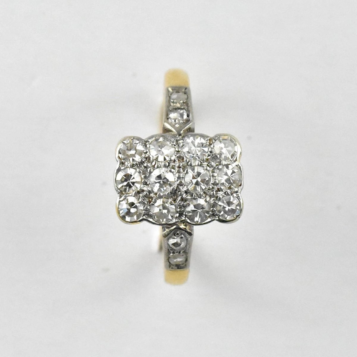 Bague ancienne de style édouardien sertie de diamants rectangulaires en or 18 carats et platine-photo-1