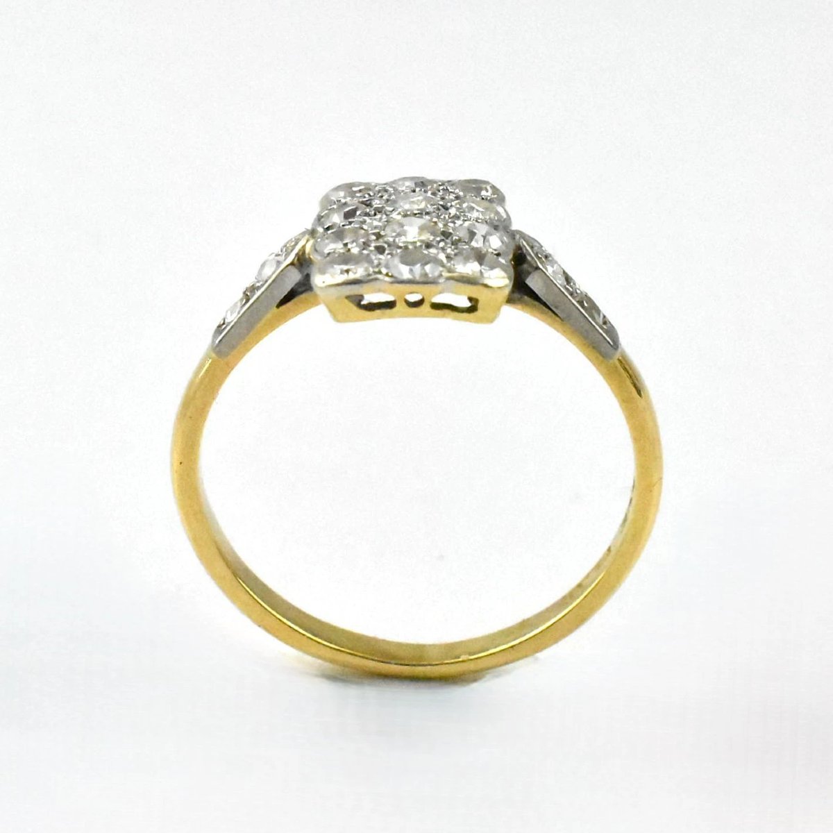 Bague ancienne de style édouardien sertie de diamants rectangulaires en or 18 carats et platine-photo-2
