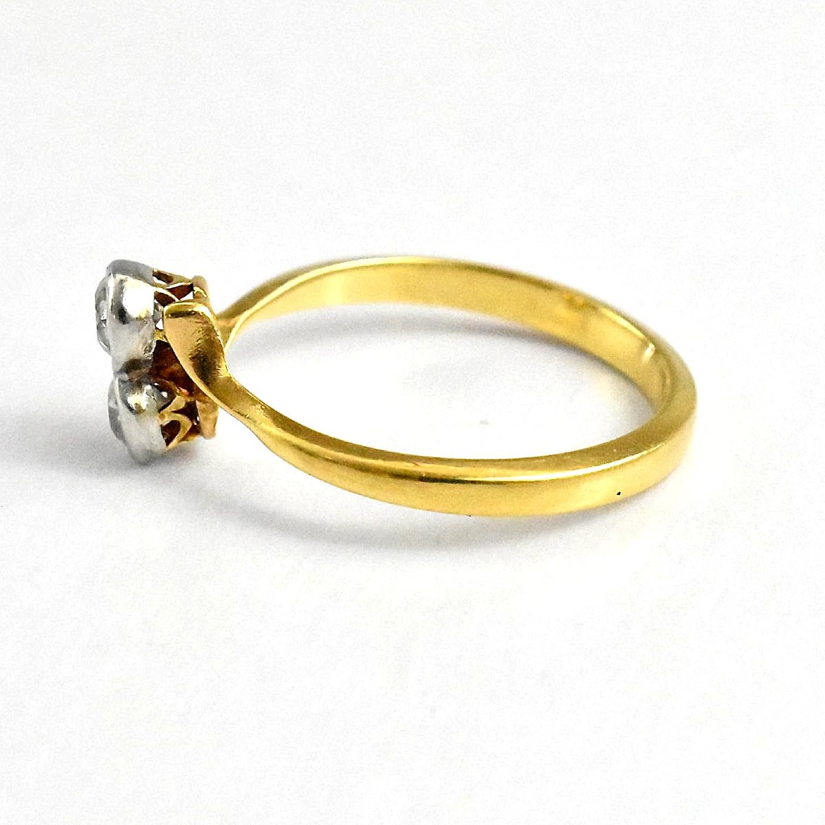 Antique Edwardian Platinum Set 2 Stone Old Cut Diamond 18ct Gold Crossover Ring-photo-1