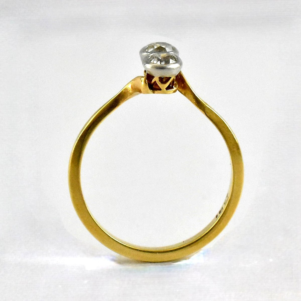 Antique Edwardian Platinum Set 2 Stone Old Cut Diamond 18ct Gold Crossover Ring-photo-3