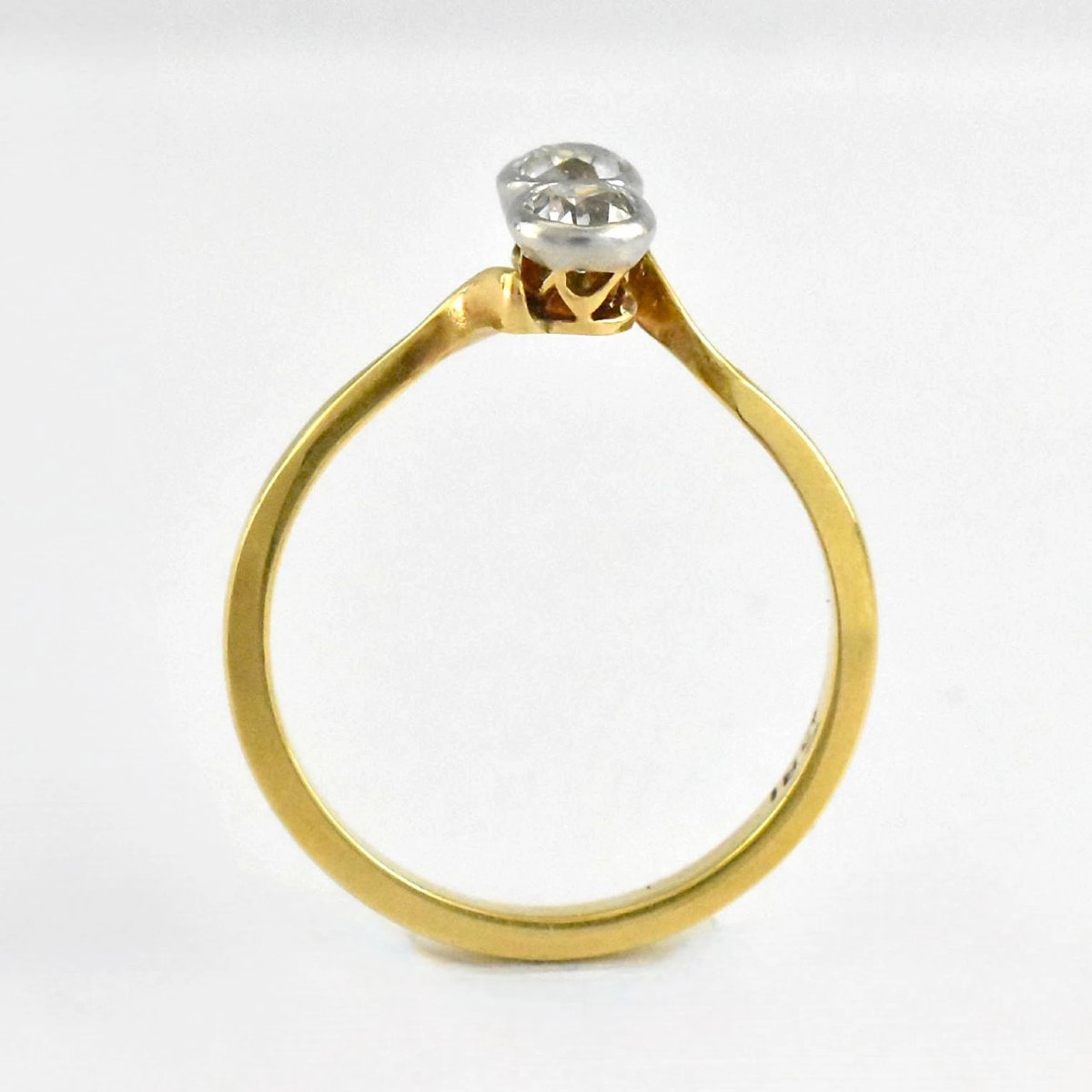 Antique Edwardian Platinum Set 2 Stone Old Cut Diamond 18ct Gold Crossover Ring-photo-4