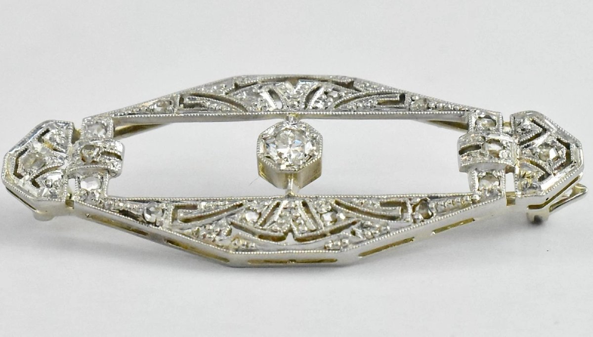 Antique 1920s Art Deco Platinum & Diamond Brooch-photo-3