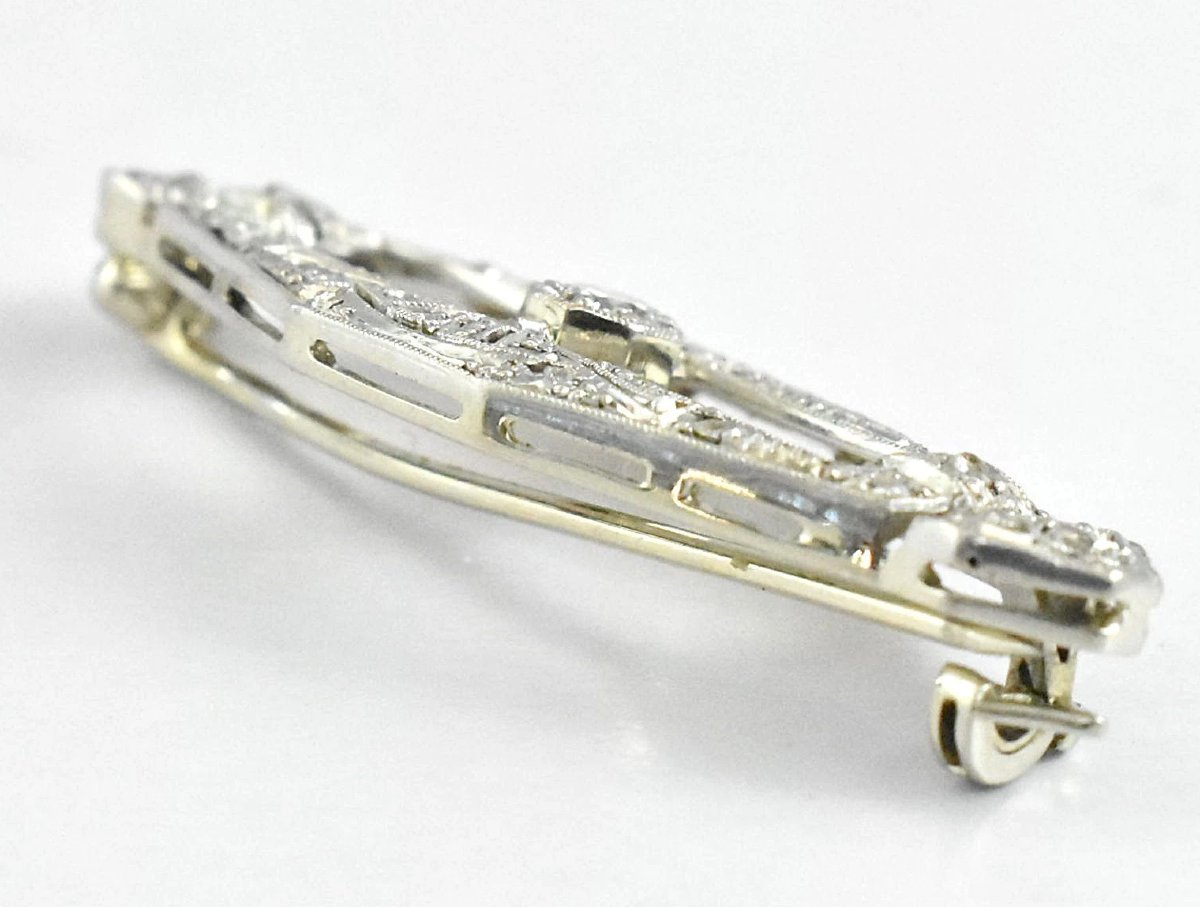 Antique 1920s Art Deco Platinum & Diamond Brooch-photo-4