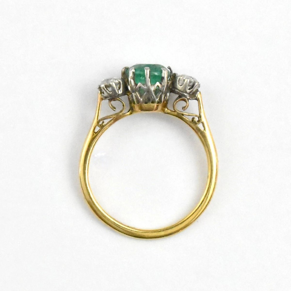 Bague vintage européenne en or jaune 18 carats avec émeraude taille ancienne et diamant, circa-photo-3