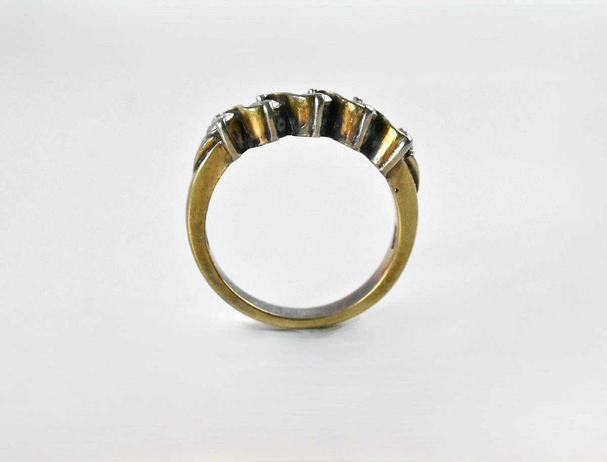 Bague demi-anneau vintage en or blanc et jaune 14 carats, en forme de « S », sertie d'un diaman-photo-3