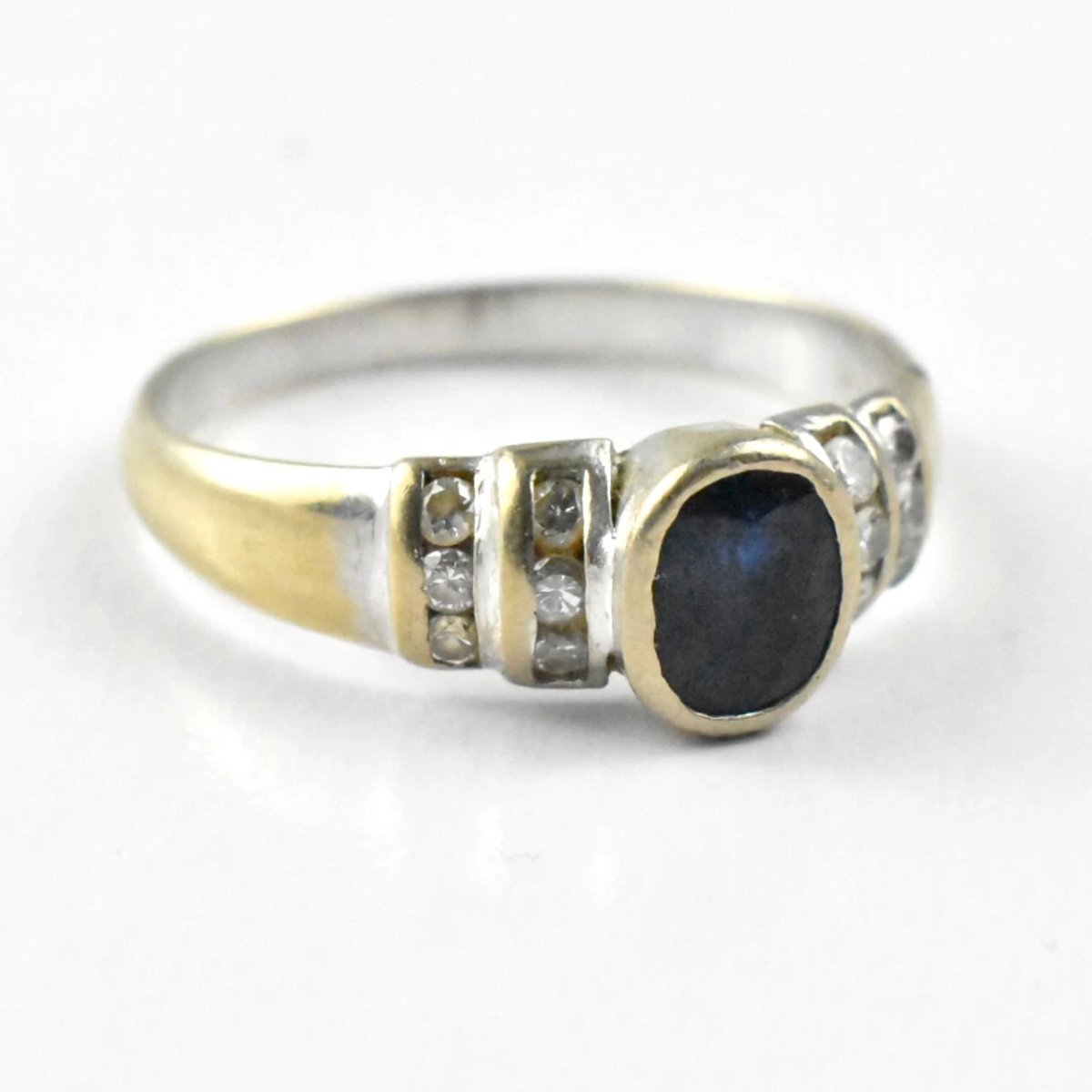 Vintage 14ct Gold Sapphire & Diamond Cluster Ring Mid Century Size P½-photo-2