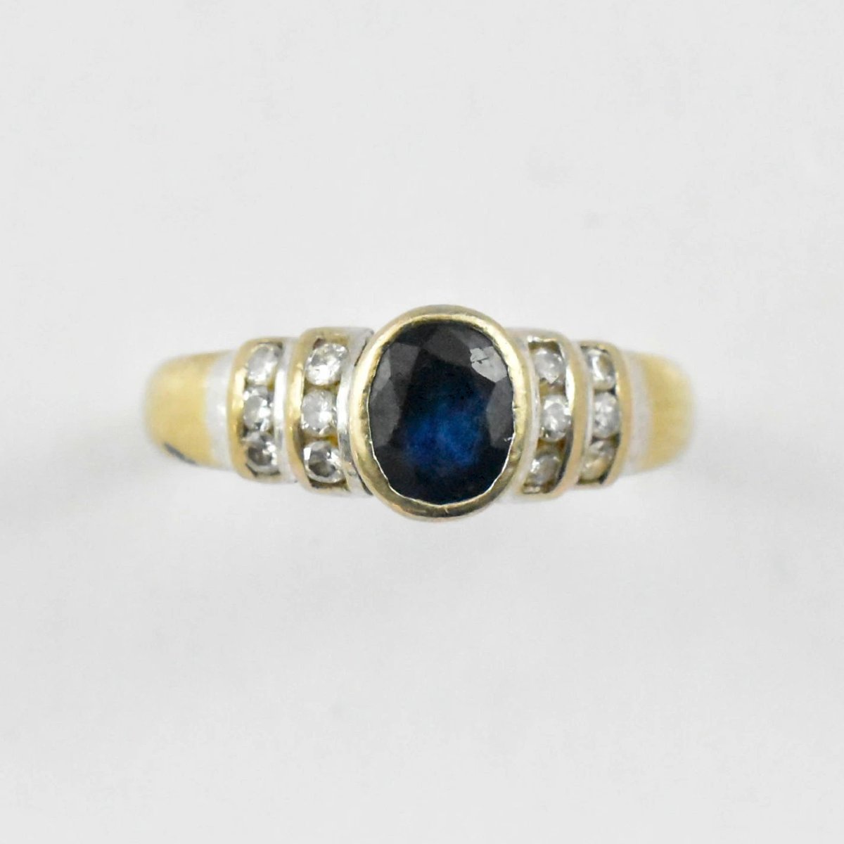 Vintage 14ct Gold Sapphire & Diamond Cluster Ring Mid Century Size P½-photo-4