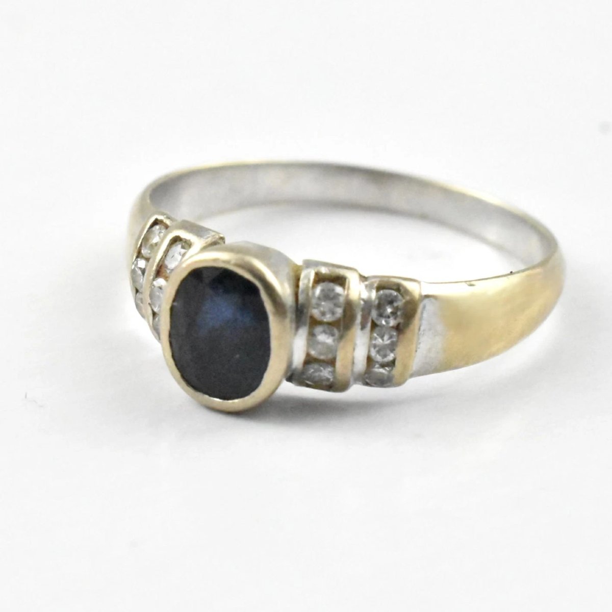 Vintage 14ct Gold Sapphire & Diamond Cluster Ring Mid Century Size P½-photo-2