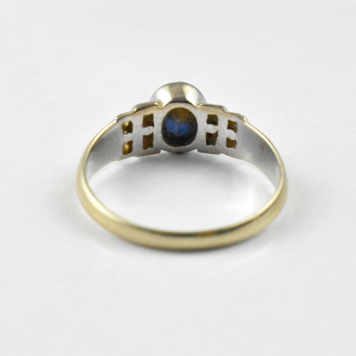 Vintage 14ct Gold Sapphire & Diamond Cluster Ring Mid Century Size P½-photo-3