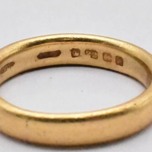 Alliance vintage en or jaune 22 carats, poinçonnée W. E. D. L., taille M 1/2, années 1930-photo-4