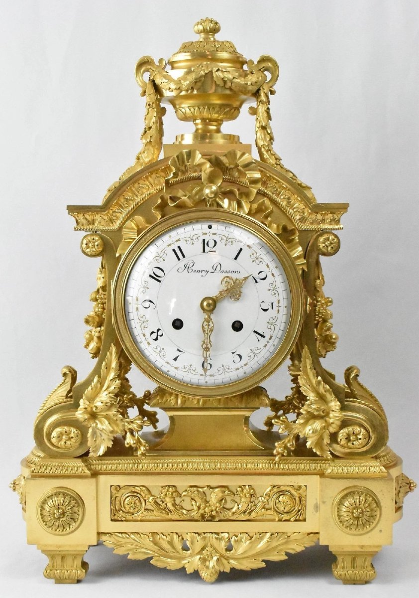  Huge Henry Dasson French Gilt Bronze Clock Set & 10 Light Canelabras-photo-2