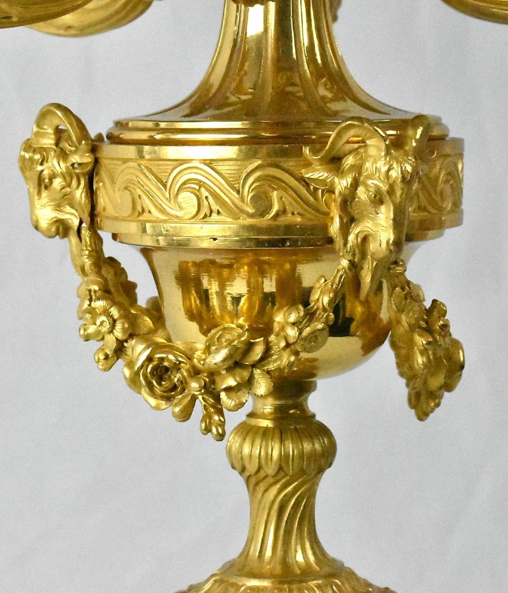  Huge Henry Dasson French Gilt Bronze Clock Set & 10 Light Canelabras-photo-4