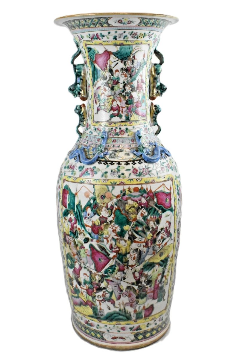 Large Pair Of Antique Qing Chinese Famille Rose 'canton' Floor Vases 90cm Tall-photo-2