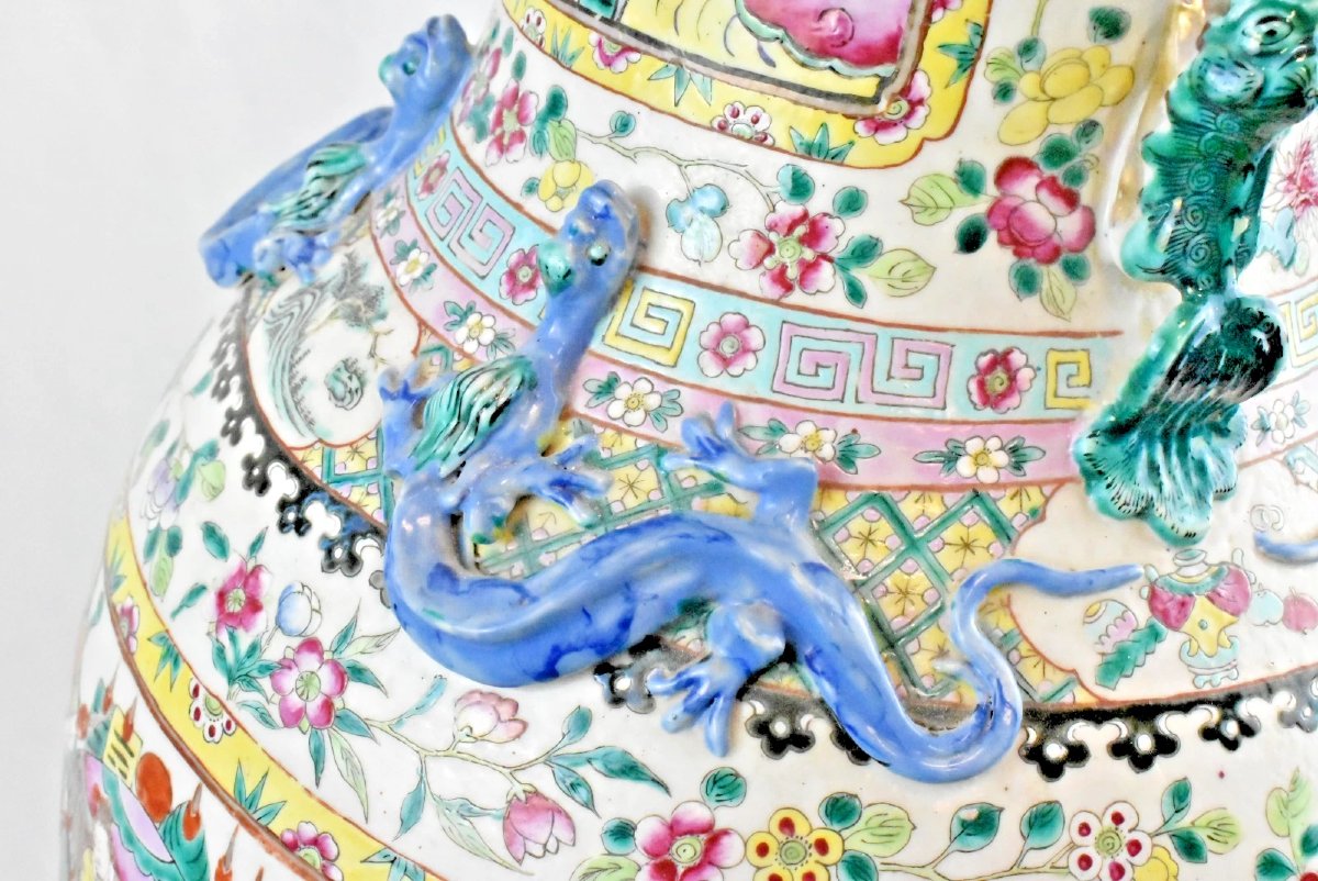 Large Pair Of Antique Qing Chinese Famille Rose 'canton' Floor Vases 90cm Tall-photo-1