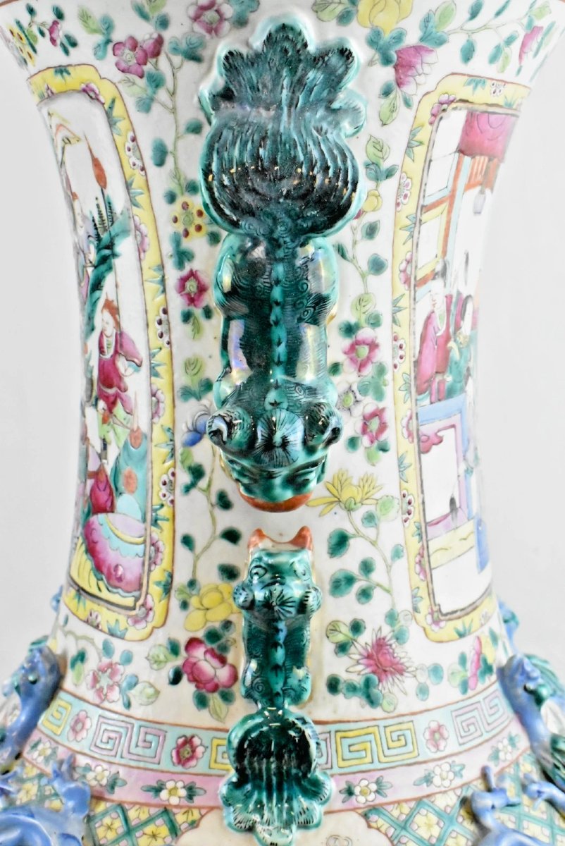 Large Pair Of Antique Qing Chinese Famille Rose 'canton' Floor Vases 90cm Tall-photo-2