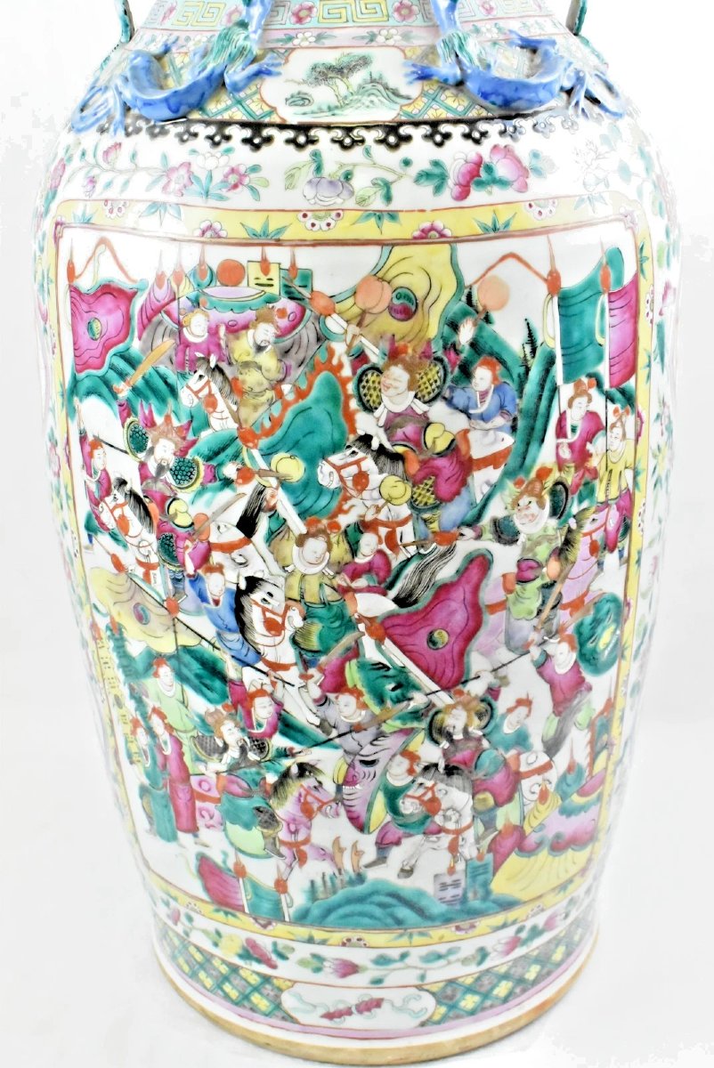 Large Pair Of Antique Qing Chinese Famille Rose 'canton' Floor Vases 90cm Tall-photo-5