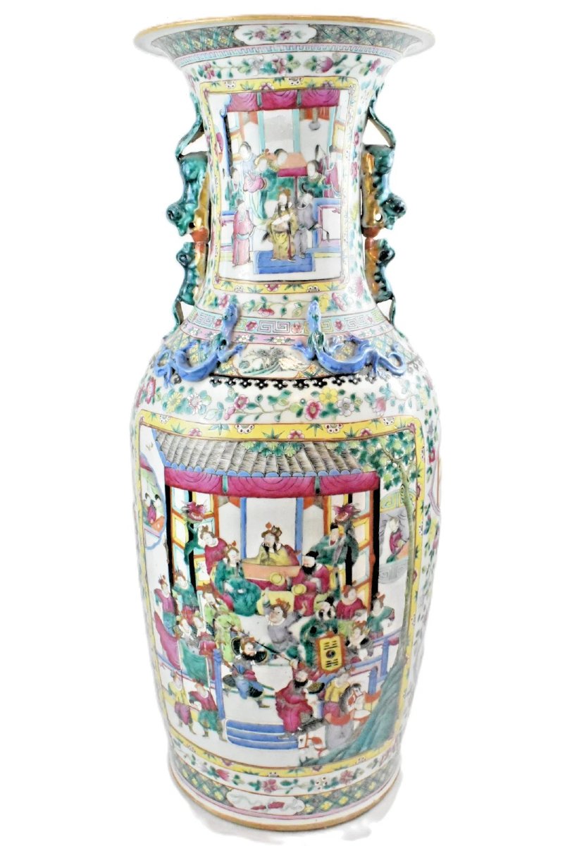 Large Pair Of Antique Qing Chinese Famille Rose 'canton' Floor Vases 90cm Tall-photo-6