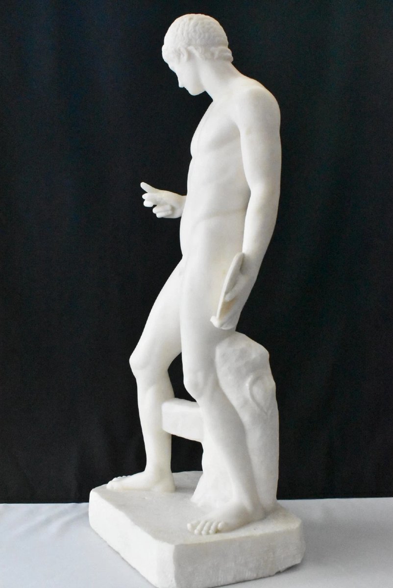 Grande statue antique en marbre « Discophoros », 58 cm de haut, vers le milieu du XIXe siècle-photo-2
