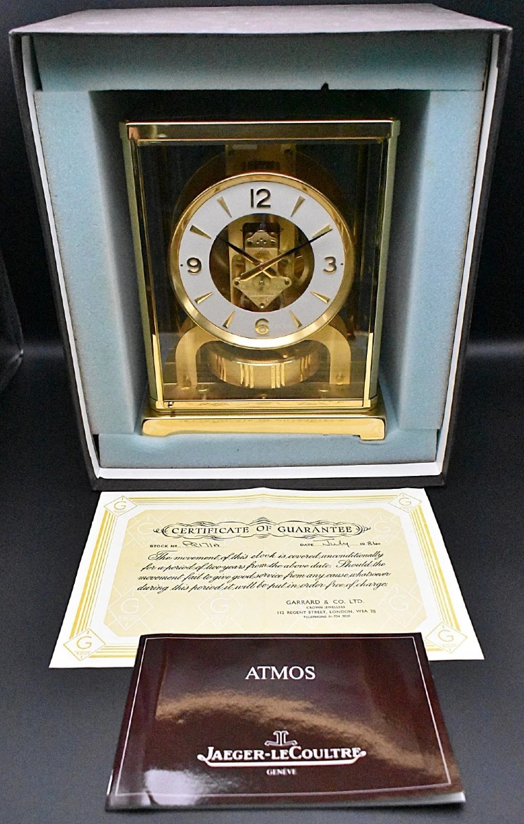 Pendule de cheminée Jaeger-LeCoultre Atmos 1984, jamais montée, avec boîte et papiers d'origine