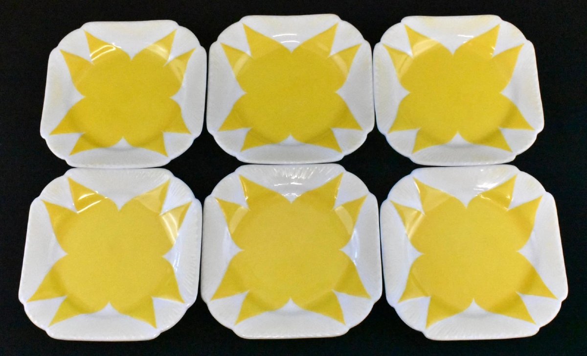 1932 Rare Shelley Tea/coffee Set In Yellow "star Flower" Or "harlequin" Pattern.-photo-4