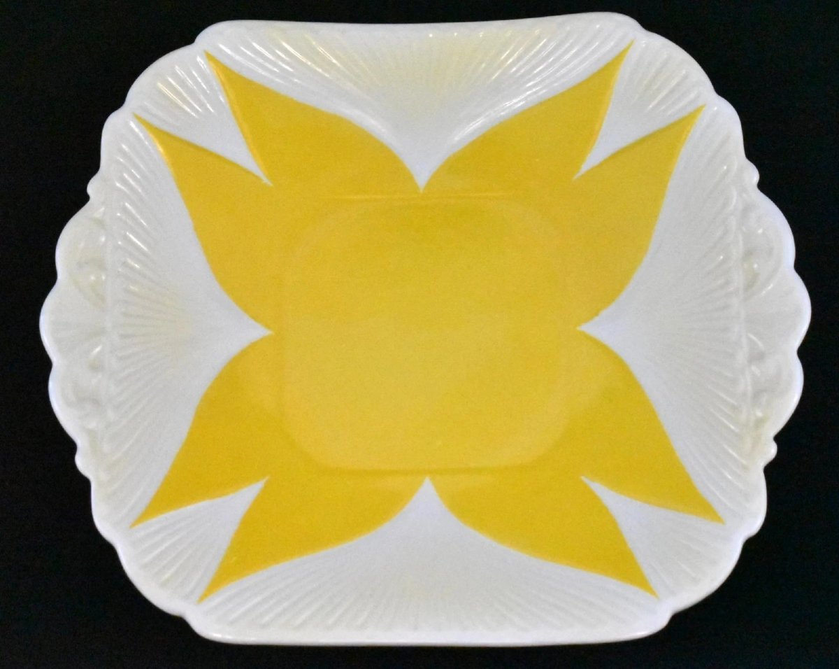 1932 Rare Shelley Tea/coffee Set In Yellow "star Flower" Or "harlequin" Pattern.-photo-1